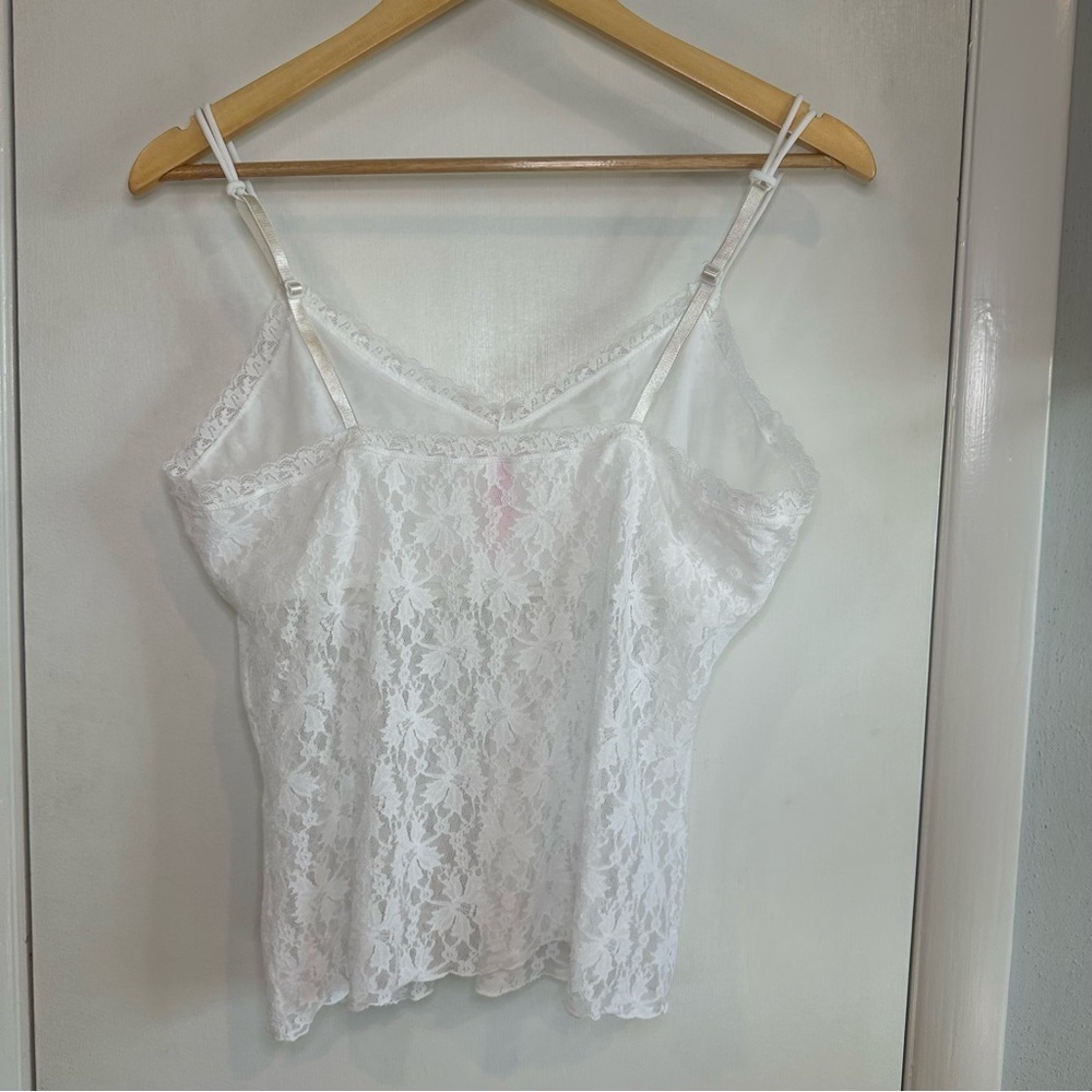 Secret Treasures Sheer Lace Camisole. Size: Large. Color: White. - Picture 5 of 8